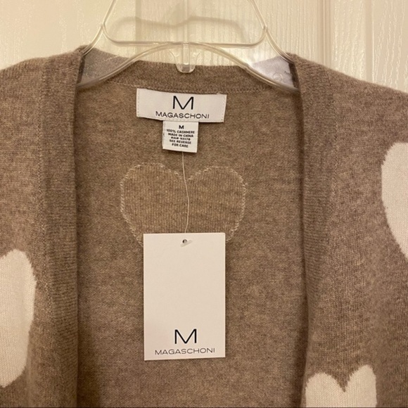 MAGASCHONI Heart Open Front Cashmere Cardigan in Pebble Heather/Frost White Sz M - Picture 5 of 9